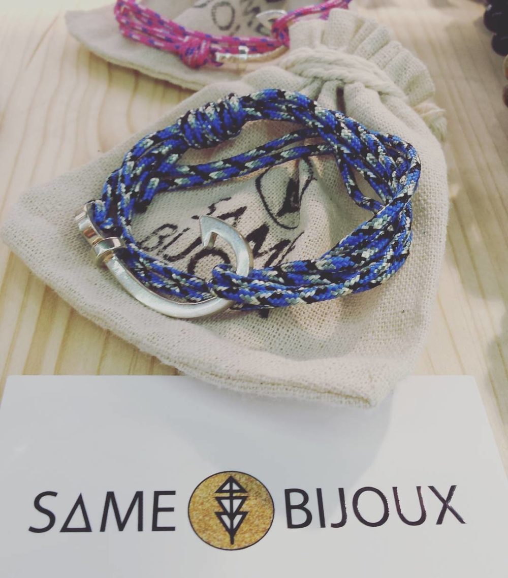 bracelet homme – crochet et corde bleue – argent 925