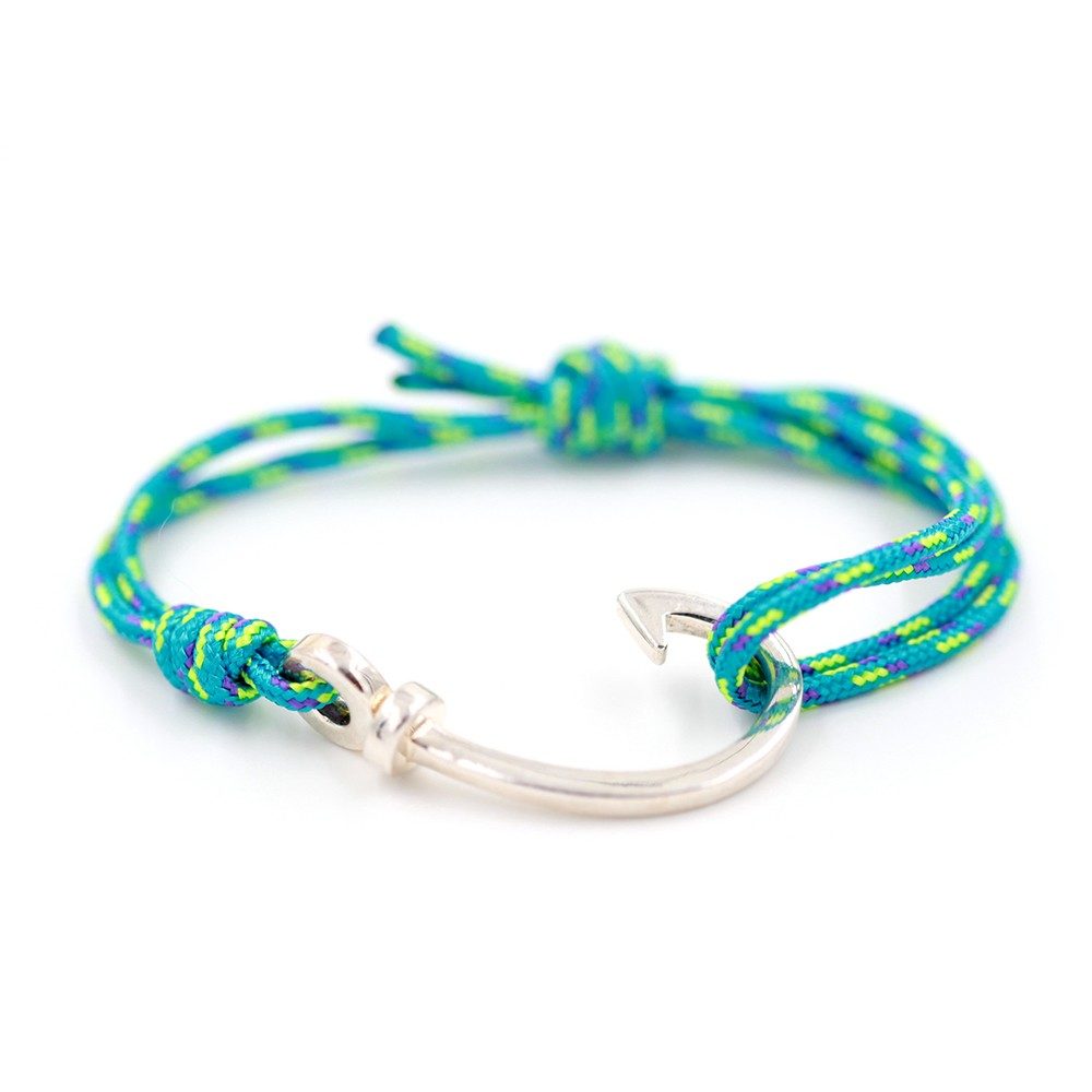 bracelet homme – crochet et corde turquoise – argent 925