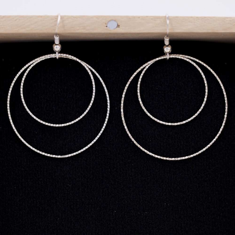 Boucles d'oreilles pour femme - argent 925 - doubles cercles travaillés