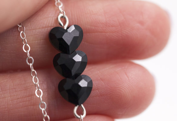 Bracelet Coeurs Swarovski noir - Argent 925 - ajustable