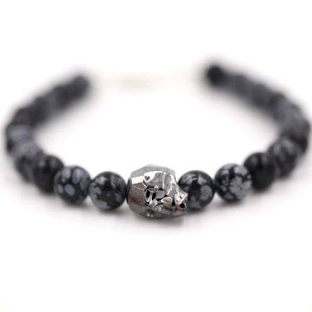 bijou homme – argent 925 – Perles pierre gemme Obsidienne Mouchetée – tête de mort Swarovski bijou homme – argent 925 – Perles pierre gemme Obsidienne Mouchetée – tête de mort Swarovski