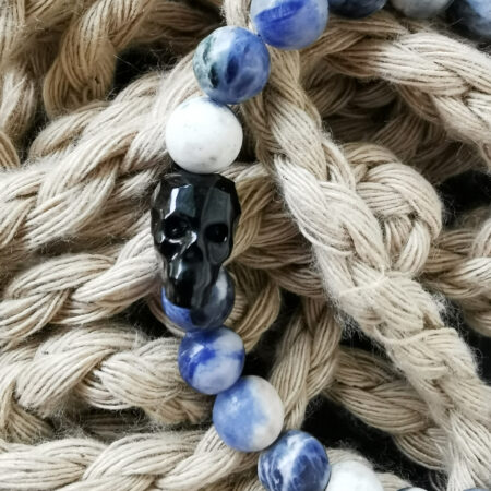 Bracelet homme - Tête de mort noir et sodalite - ARGENT 925