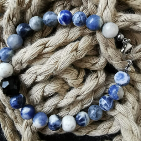 Bracelet homme – Tête de mort noir et sodalite – ARGENT 925 Bracelet homme – Tête de mort noir et sodalite – ARGENT 925