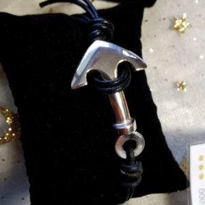 bracelet homme - ancre et cordon cuir - argent 925