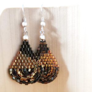 Boucles d'oreilles - Perles brick stitch - doré et noir - ARGENT 925