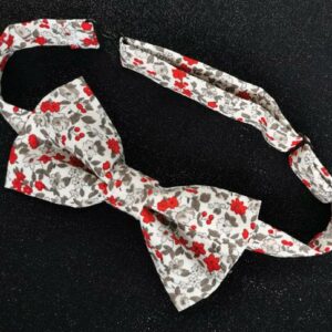 nœud papillon adulte - fait main - fleurs rouge gris