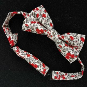 Nœud papillon adulte - fleurs rouges et grises - taille ajustable - mariage