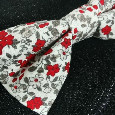 Nœud papillon adulte - fleurs rouges et grises - taille ajustable - mariage