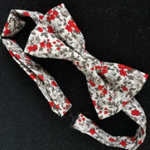 Nœud papillon adulte - fleurs rouges et grises - taille ajustable - mariage