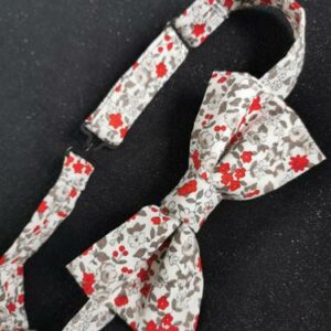 nœud papillon adulte - fait main - fleurs rouge gris