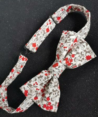noeud papillon adulte – fait main – fleurs rouge gris noeud papillon adulte – fait main – fleurs rouge gris