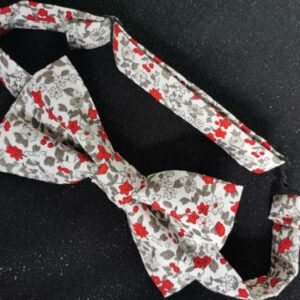 nœud papillon adulte - fait main - fleurs rouge gris