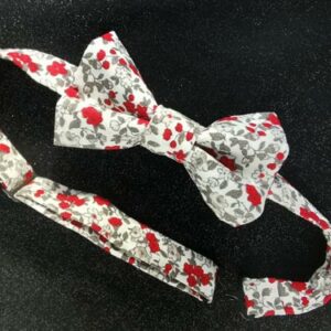 nœud papillon enfant - adolescent - fait main - fleurs rouges et grises