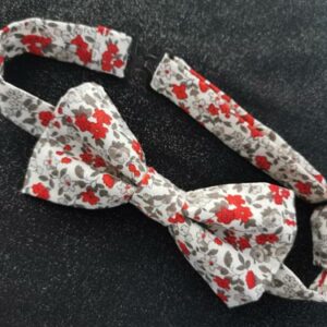 nœud papillon adulte - fait main - fleurs rouge gris