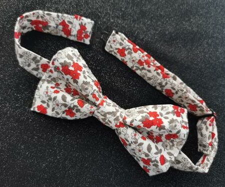 nœud papillon adulte – fait main – fleurs rouge gris