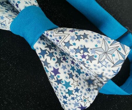 nœud papillon adulte - fait main - liberty étoiles bleues