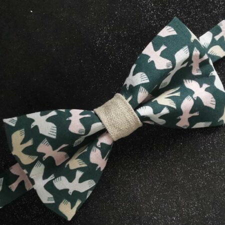 Nœud papillon adulte – oiseaux vert – fait main – mariage