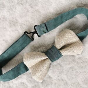 Nœud papillon enfant - vert céladon et lin