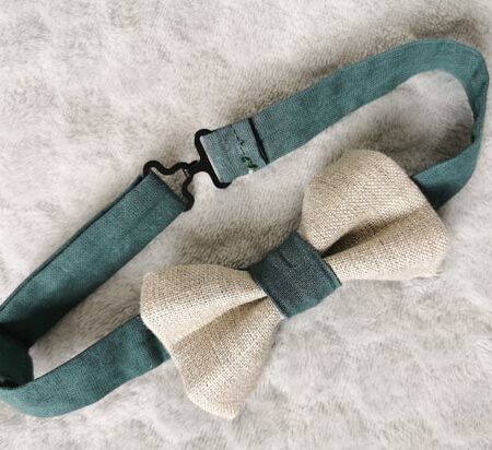 Nœud papillon enfant – vert céladon et lin