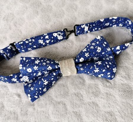 Nœud papillon adulte - fleurs bleues marines style liberty lin