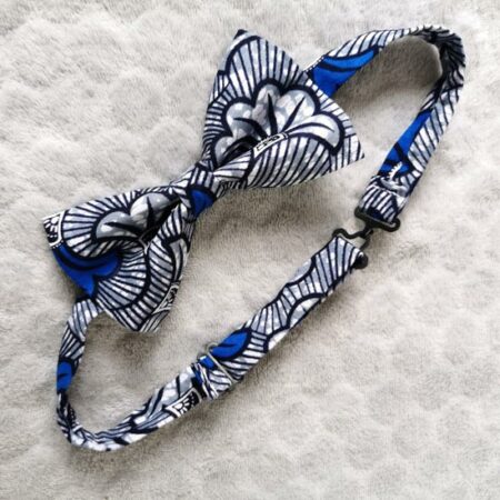 Nœud papillon adulte – wax fleurs de mariage – bleu et gris