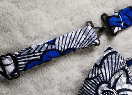 Nœud papillon adulte - wax fleurs de mariage - bleu et gris