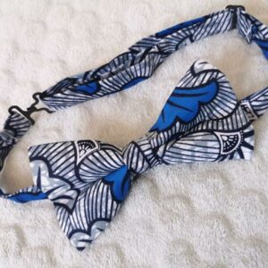 Nœud papillon adulte - wax fleurs de mariage - bleu et gris