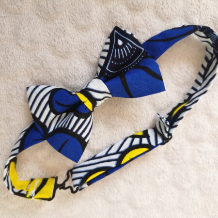 Nœud papillon enfant – wax fleurs de mariage – bleu et jaune