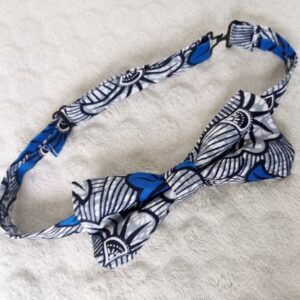 Nœud papillon adulte - wax fleurs de mariage - bleu et gris