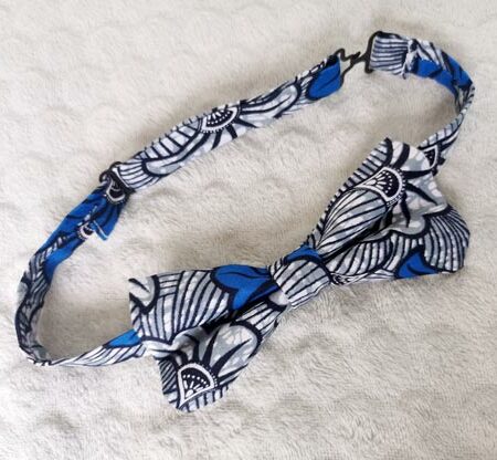 Nœud papillon adulte – wax fleurs de mariage – bleu et gris