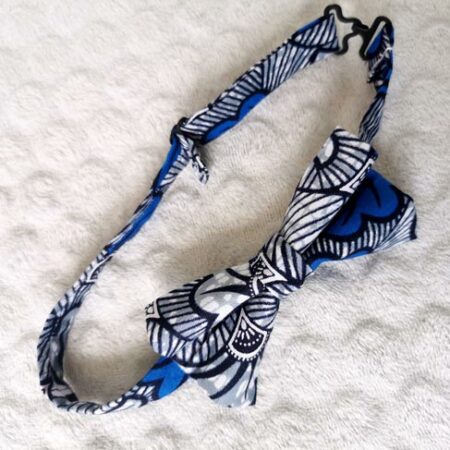 Nœud papillon adulte – wax fleurs de mariage – bleu et gris