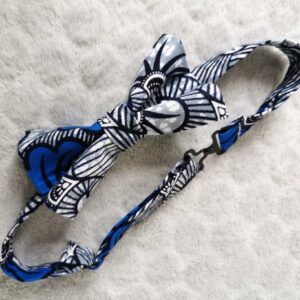 Nœud papillon adulte - wax fleurs de mariage - bleu et gris