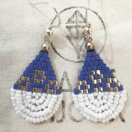 Boucles d'oreilles - Perles brick stitch - bleu & argent - ARGENT 925