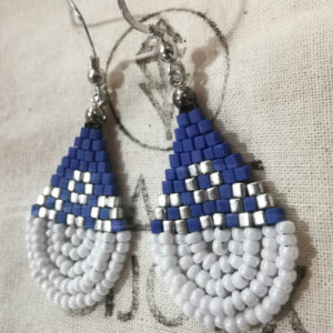 Boucles d'oreilles - Perles brick stitch - bleu & argent - ARGENT 925