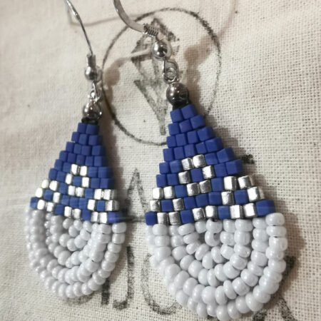 Boucles d’oreilles – Perles brick stitch – bleu & argent – ARGENT 925 Boucles d’oreilles – Perles brick stitch – bleu & argent – ARGENT 925