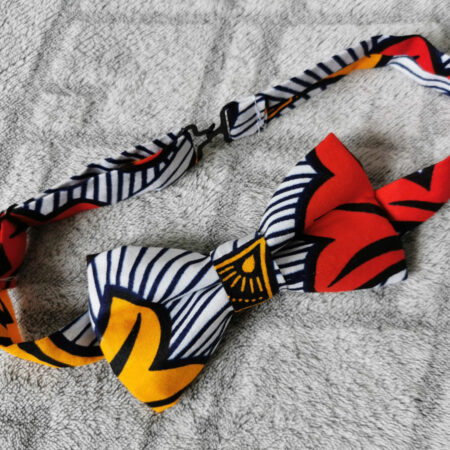 Nœud papillon adulte – wax fleurs de mariage – rouge et jaune