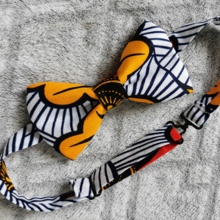 Nœud papillon adulte – wax fleurs de mariage – rouge et jaune