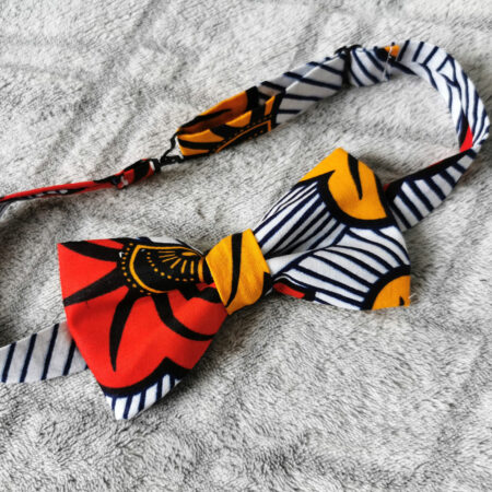 Nœud papillon adulte – wax fleurs de mariage – rouge et jaune