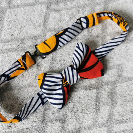 Nœud papillon enfant – wax fleurs de mariage – rouge et jaune