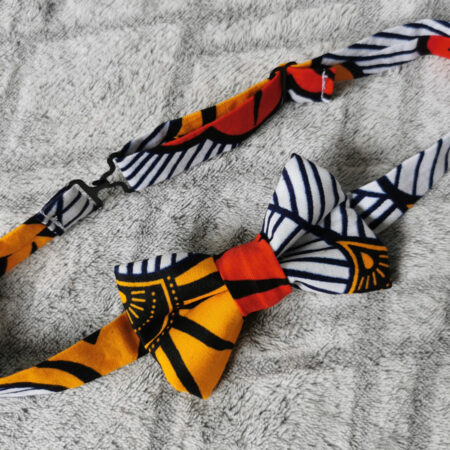 Nœud papillon enfant – wax fleurs de mariage – rouge et jaune