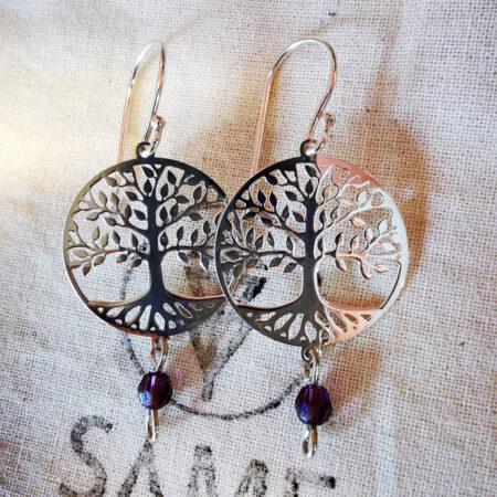 Boucles d&rsquo;oreilles – Arbre de vie & perle – ARGENT 925