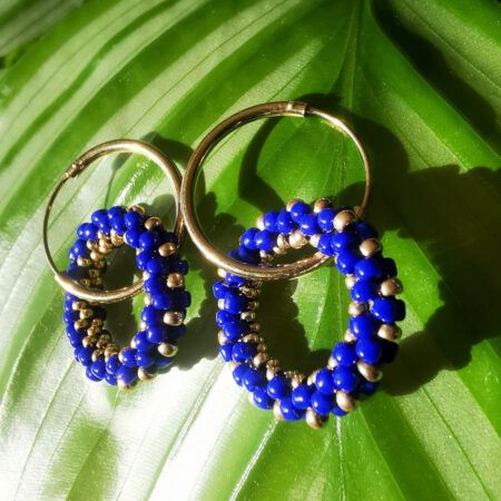 Créoles Doubles anneaux - pampille – Argent 925 plaqué or - bleu roi