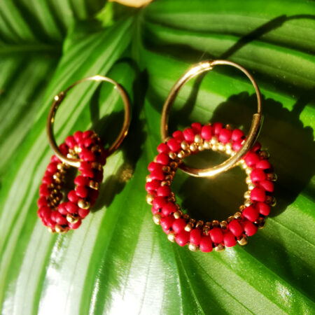 Créoles Doubles anneaux - pampille – Argent 925 plaqué or - rouge