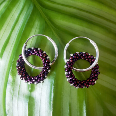 Créoles Doubles anneaux – pampille – Argent 925 – prune