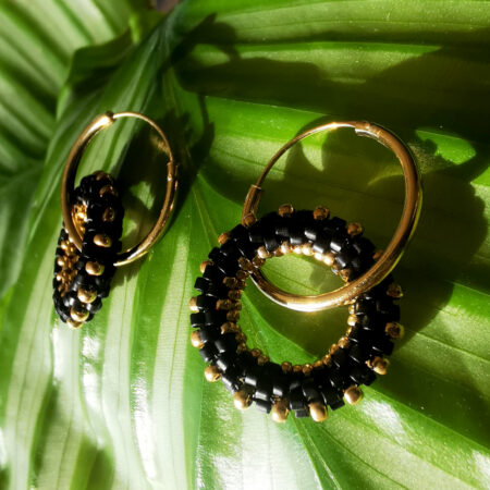 Créoles Doubles anneaux - pampille – Argent 925 plaqué or - noir