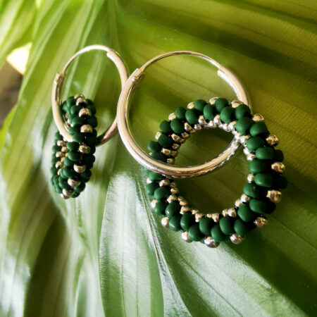 Créoles Doubles anneaux - pampille – Argent 925 - vert mat