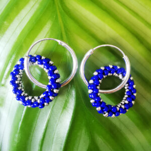 Créoles Doubles anneaux - pampille – Argent 925 - bleu roi