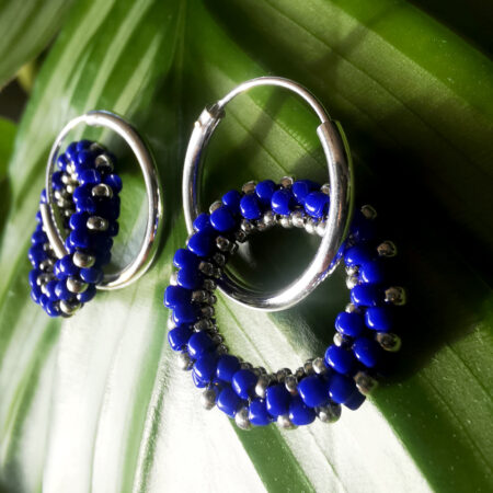 Créoles Doubles anneaux - pampille – Argent 925 - bleu roi
