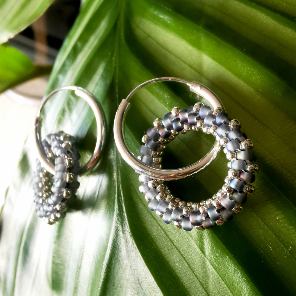 Créoles Doubles anneaux - pampille – Argent 925 - bleu denim